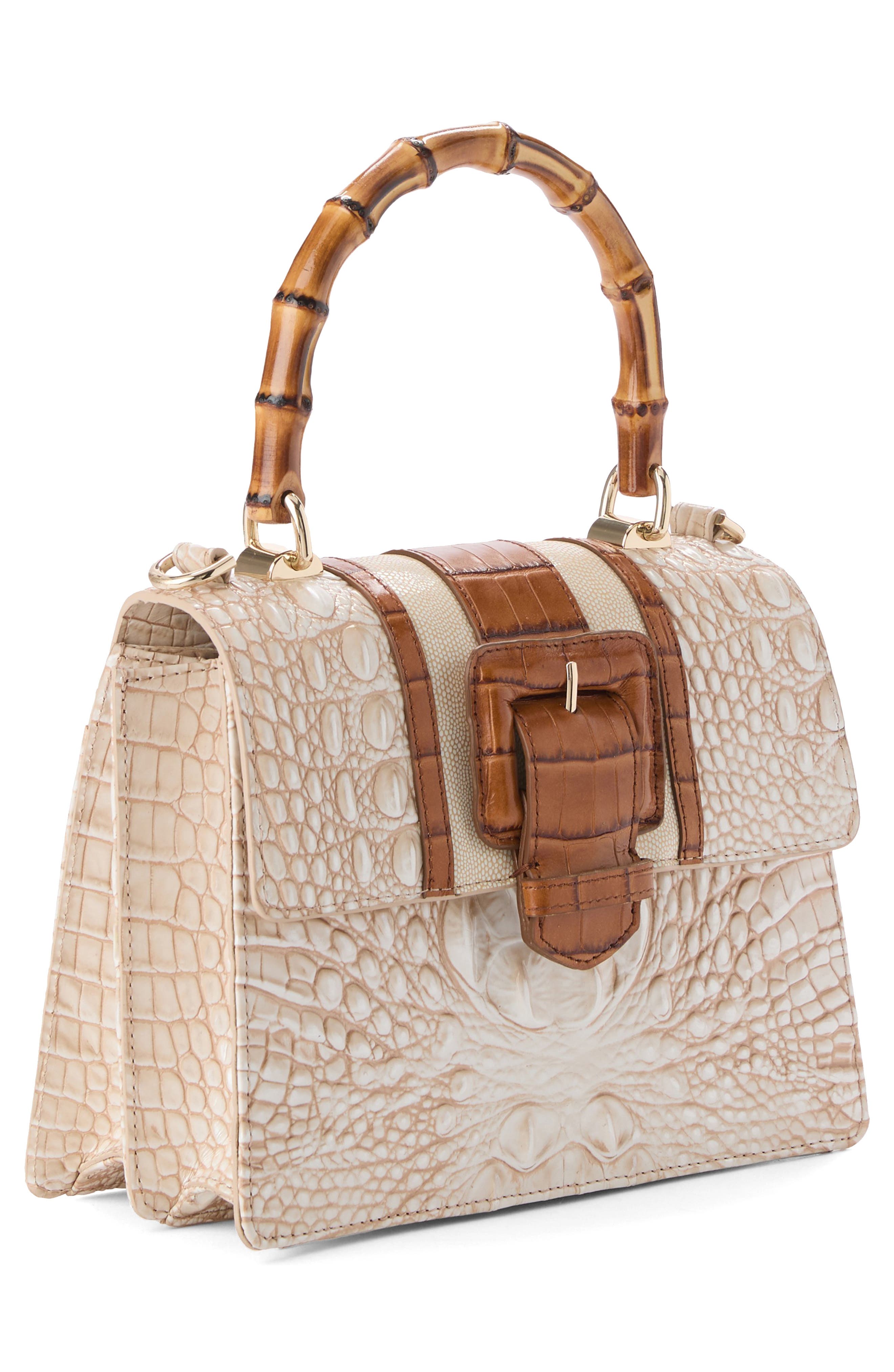 Brahmin Small Mod Hallie Croc Embossed Leather Top Handle Bag, Alternate, color, Ivory