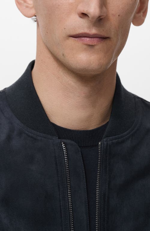 Mango Faux Suede Bomber Jacket In Blue
