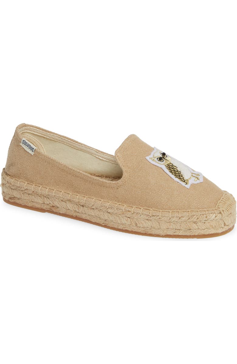 Soludos Gilded Owl Appliqué Espadrille, Main, color,