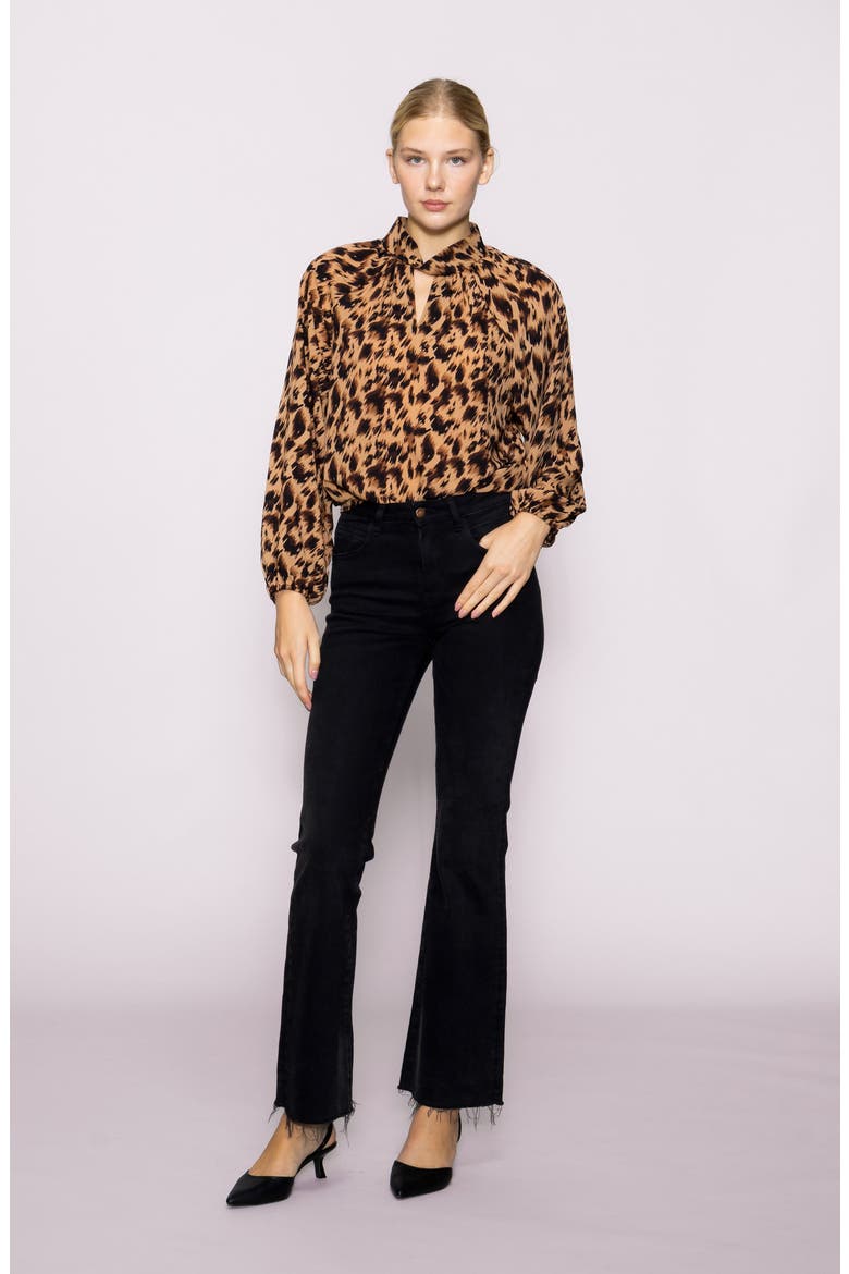 Twist Neck Long Sleeve Top, Alternate, color, TAUPE ANIMAL