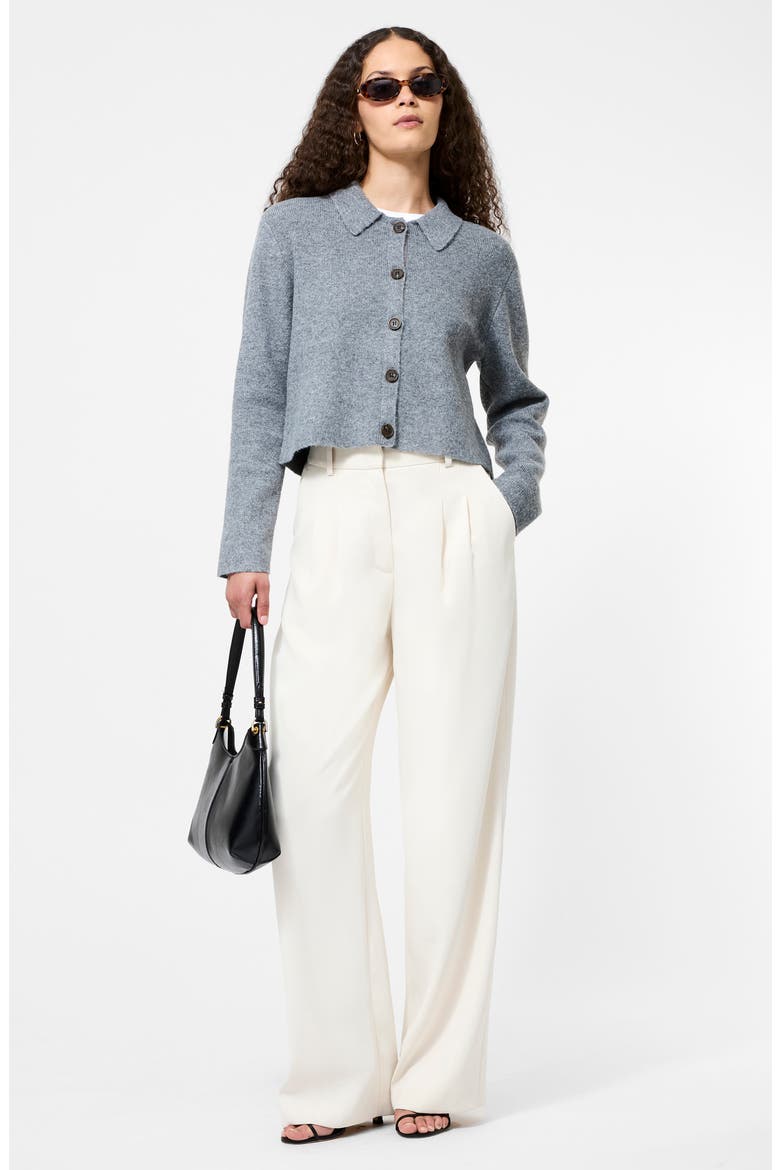 Ellie Collared Crop Cardigan, Alternate, color, MID GREY MELANGE
