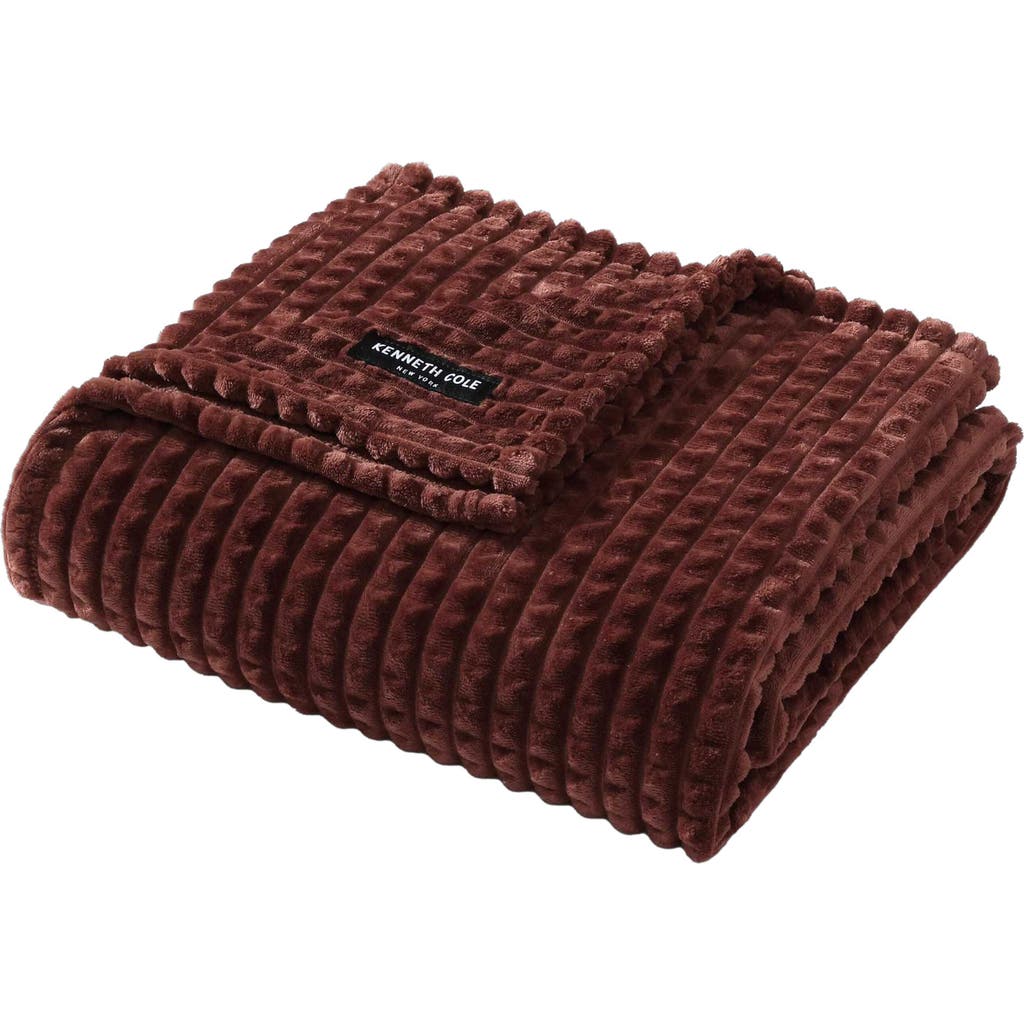 Kenneth Cole New York Kcny Textured Solid Jacquard Plush Reversible Throw  Blanket In Dark Red