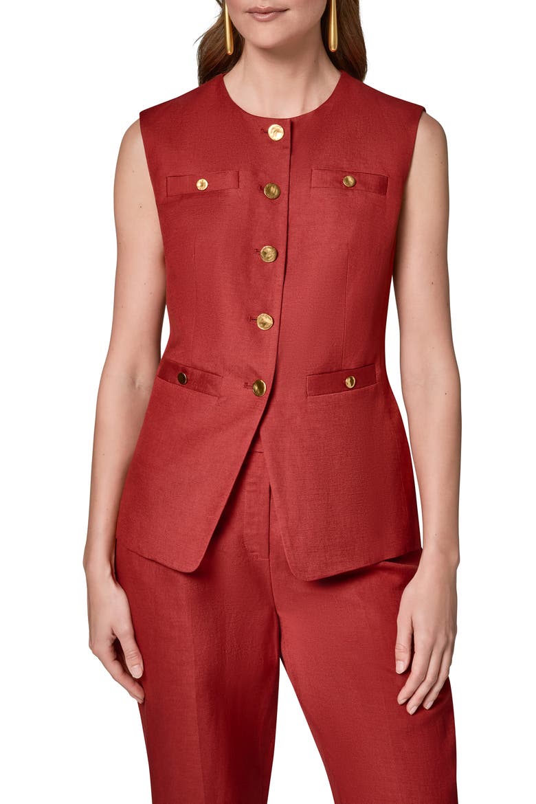 Button Front Linen Blend Vest, Main, color, SUNBAKED