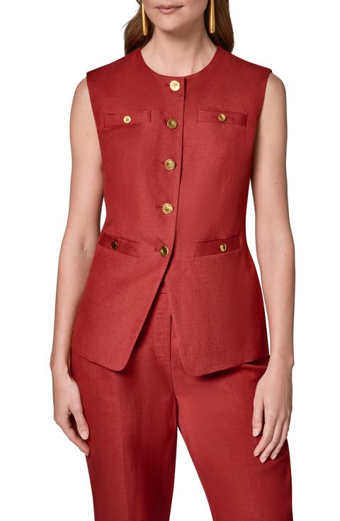 Button Front Linen Blend Vest
