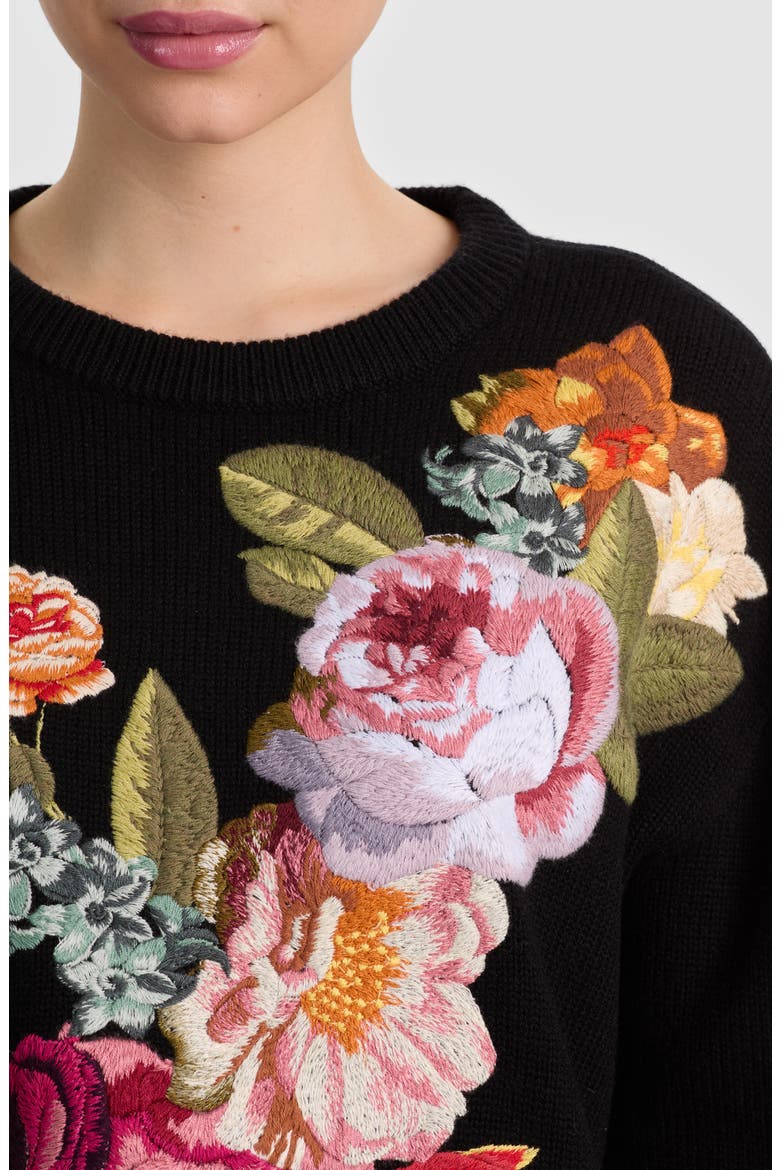 Belva Embroidered Floral Wool Blend Sweater, Alternate, color, BLACK MULTI