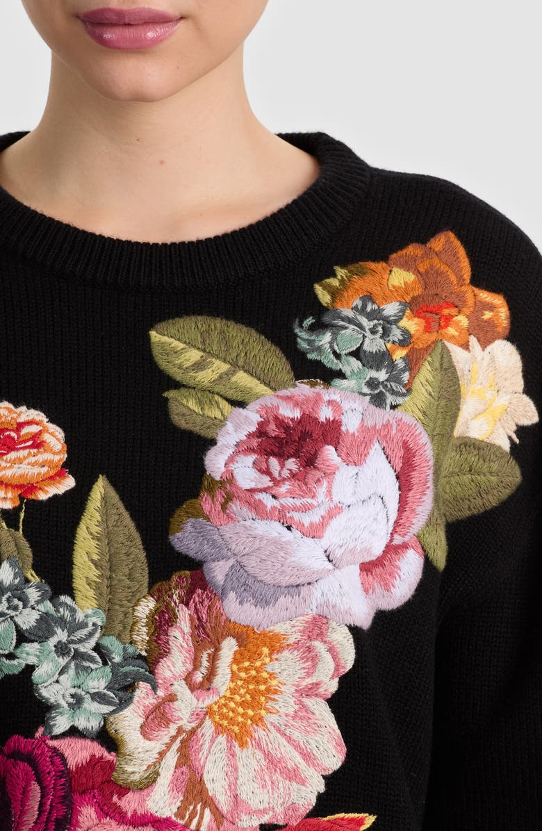 Alice + Olivia Belva Embroidered Floral Wool Blend Sweater, Alternate, color, 