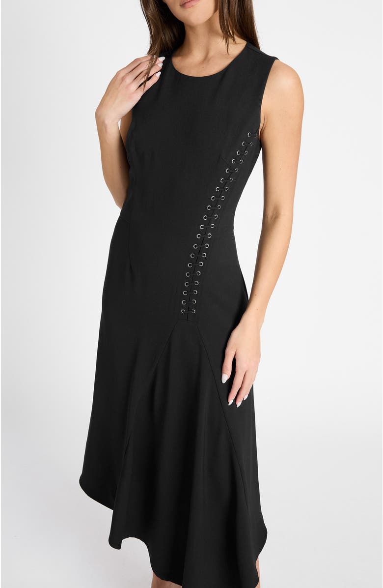 Santorelli Kylie Sleeveless Asymmetric Midi Crepe Dress, Alternate, color, Black