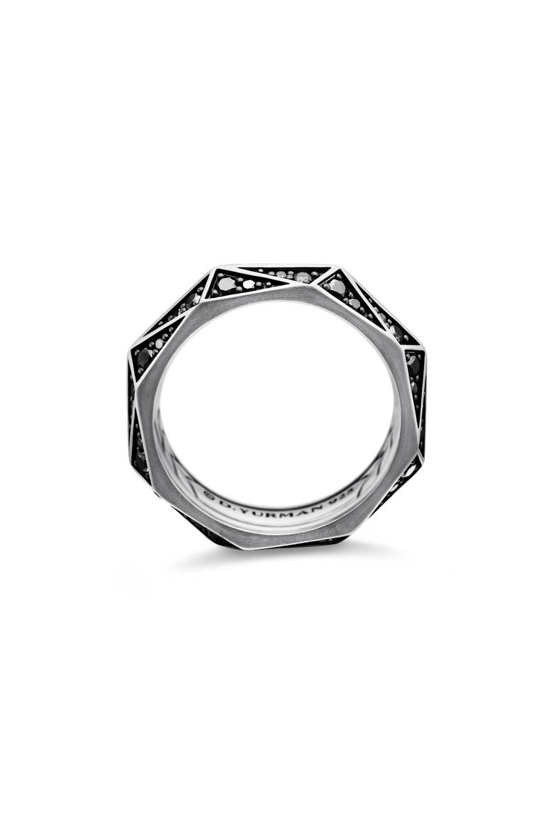 Torqued Faceted Band Ring in Sterling Silver with Pavé Black Diamonds, Alternate, color, STERLING SILVER
