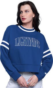 STARTER Women's Starter  Blue Tampa Bay Lightning Power Play Cropped Pullover Sweatshirt