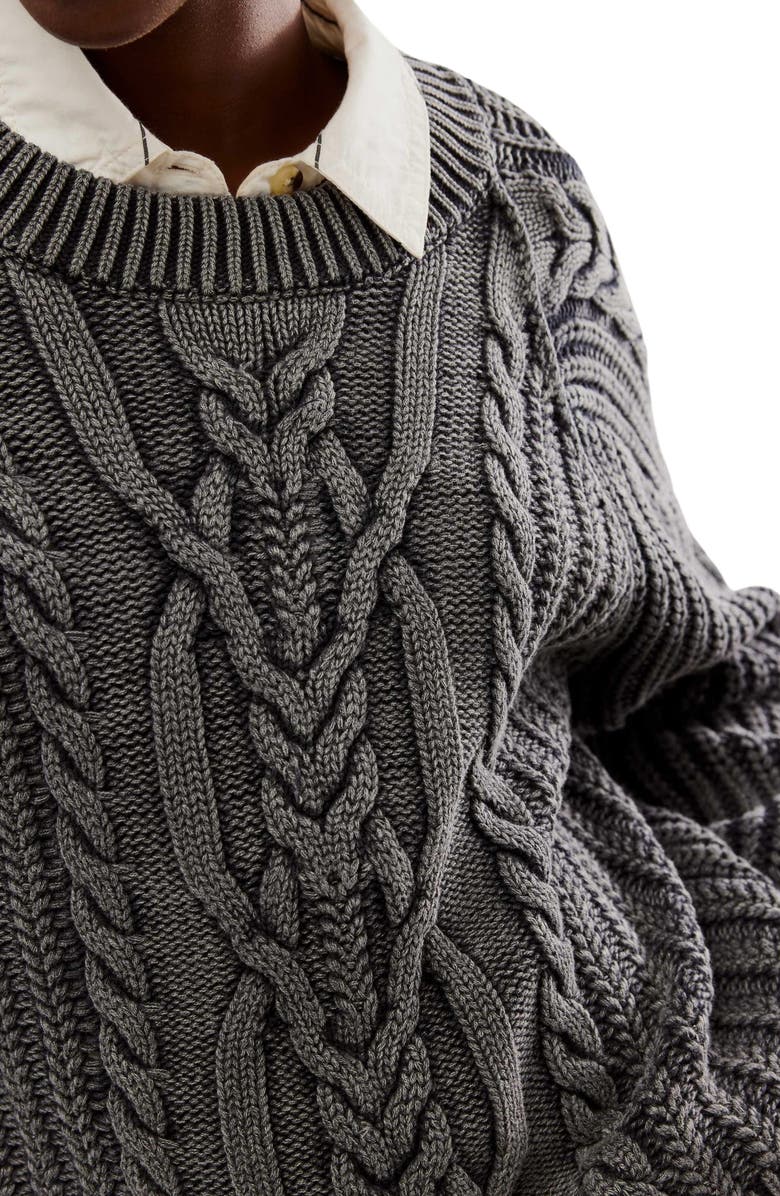 Free People Frankie Cable Cotton Sweater, Alternate, color, Black