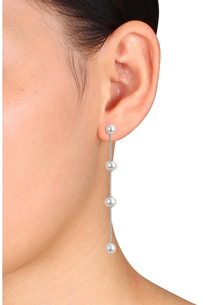 5.5–6mm Freshwater Cultured Pearl Drop Earrings, Alternate, color, WHITE GOLD