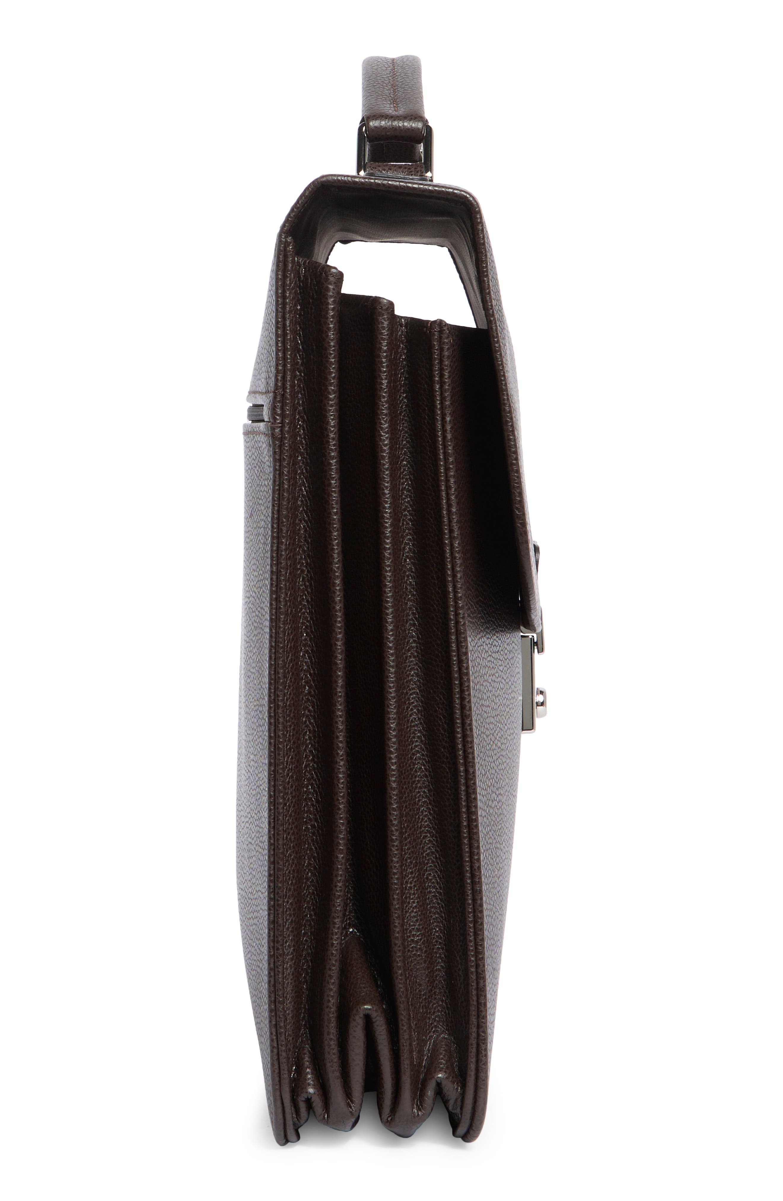 Longchamp Leather Flap Briefcase, Alternate, color, Moka