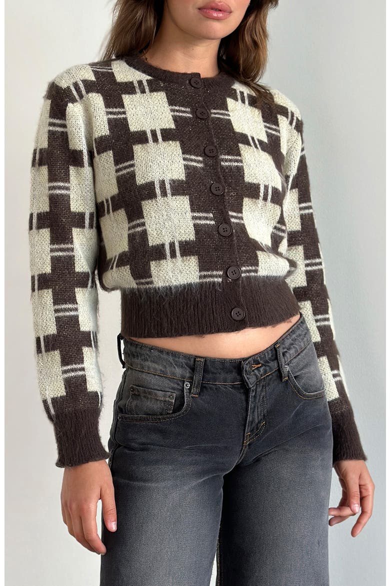 Anzio Check Cardigan, Main, color, CHECK BROWN
