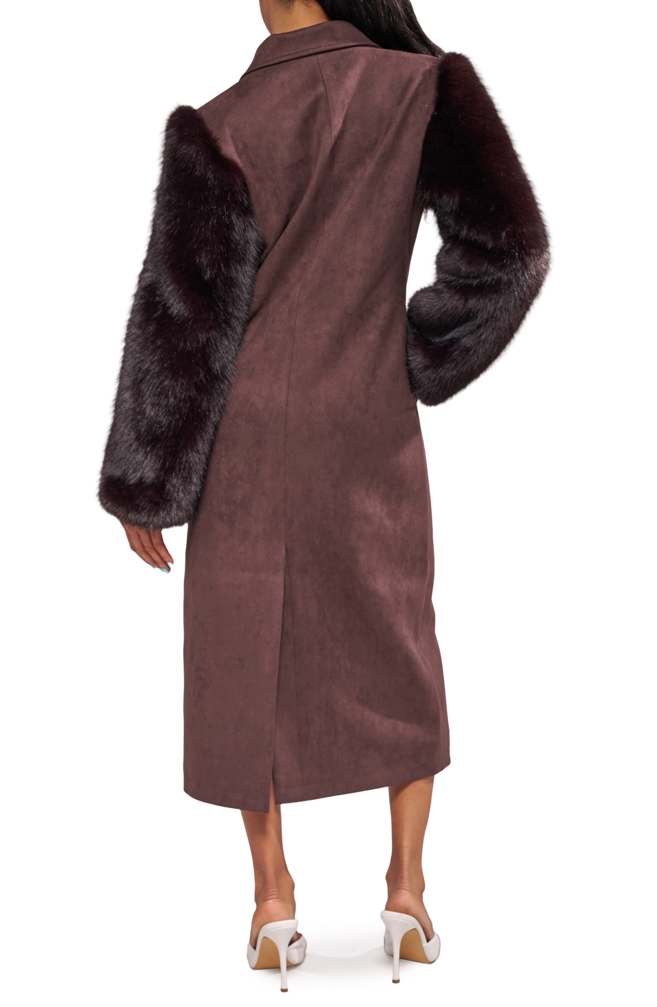 AZALEA WANG Lurielle Faux Fur Sleeve Faux Suede Trench Coat (Women