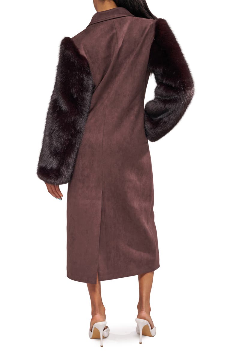 Lurielle Faux Fur Sleeve Faux Suede Trench Coat, Alternate, color, ESPRESSO