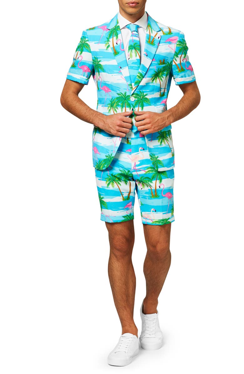 OppoSuits Flaminguy - Summer' Trim Fit Two-Piece Short Suit with Tie, Alternate, color, Blue