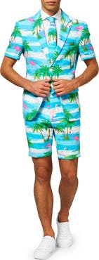 OppoSuits Flaminguy - Summer' Trim Fit Two-Piece Short Suit with Tie