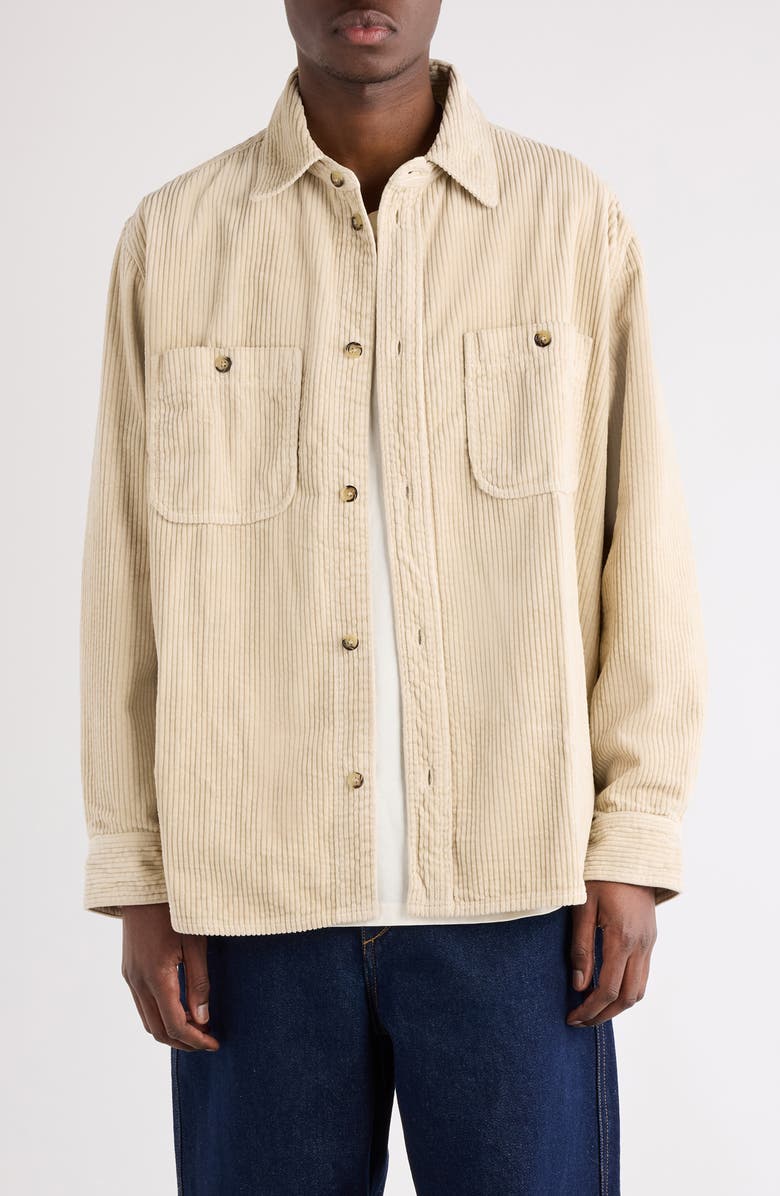 Isabel Marant Nario Cotton Corduroy Button-Up Overshirt, Main, color, Ecru