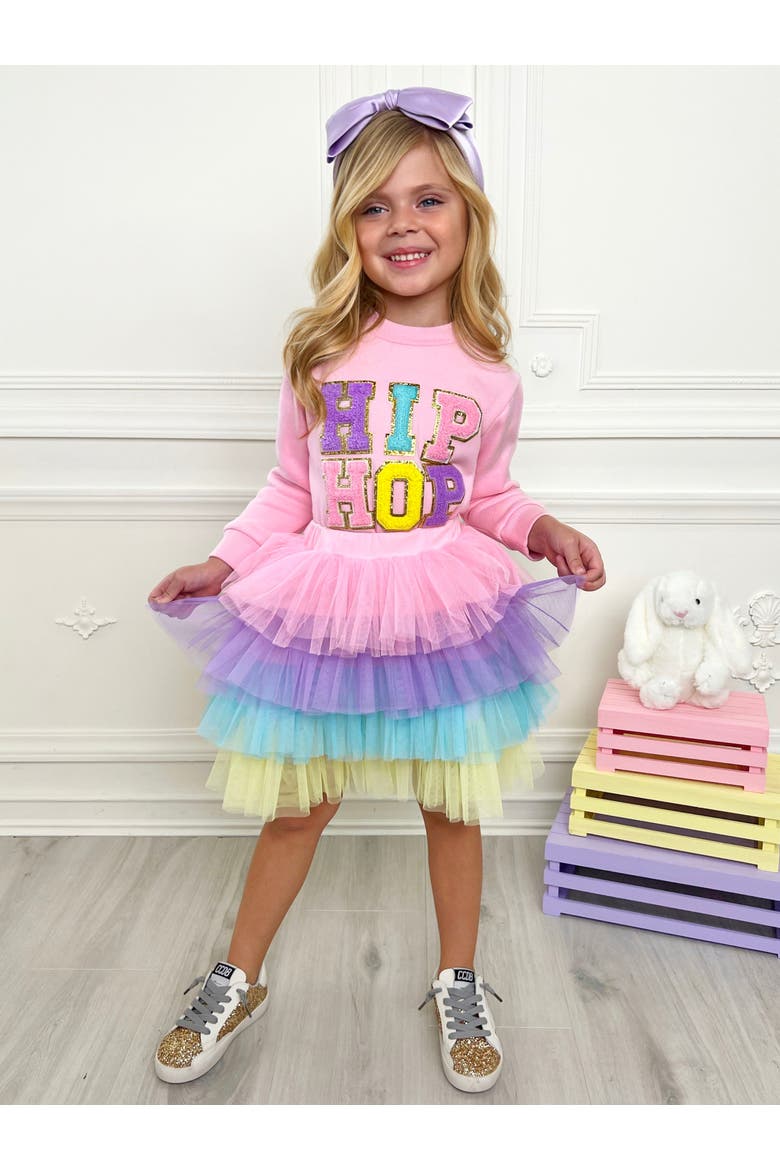 Girls Hip Hop Sparkle Sweatshirt Tutu Skirt Set, Alternate, color, Pink