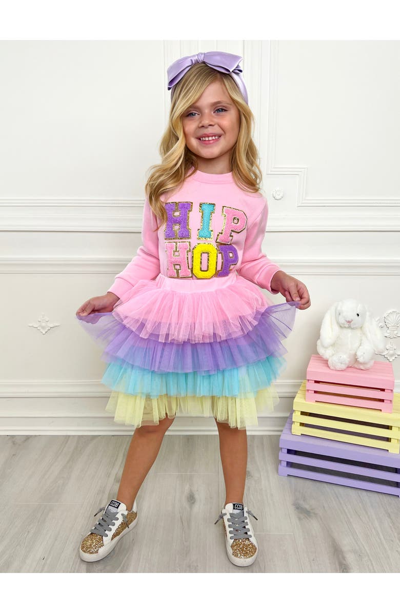 Mia Belle Girls Girls Hip Hop Sparkle Sweatshirt Tutu Skirt Set, Alternate, color, Pink