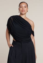 ELOQUII Semi Sheer Twisted One Shoulder Top