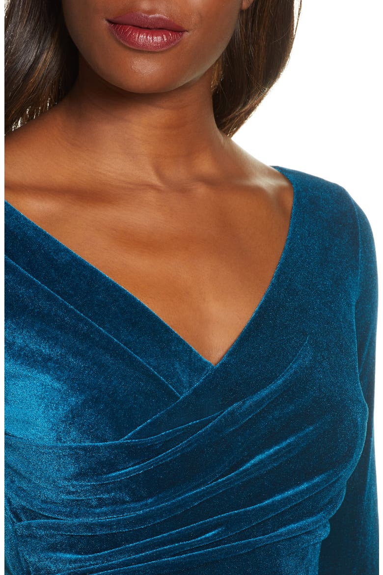 Long Sleeve Ruched Stretch Velvet Dress, Alternate, color, PEACOCK