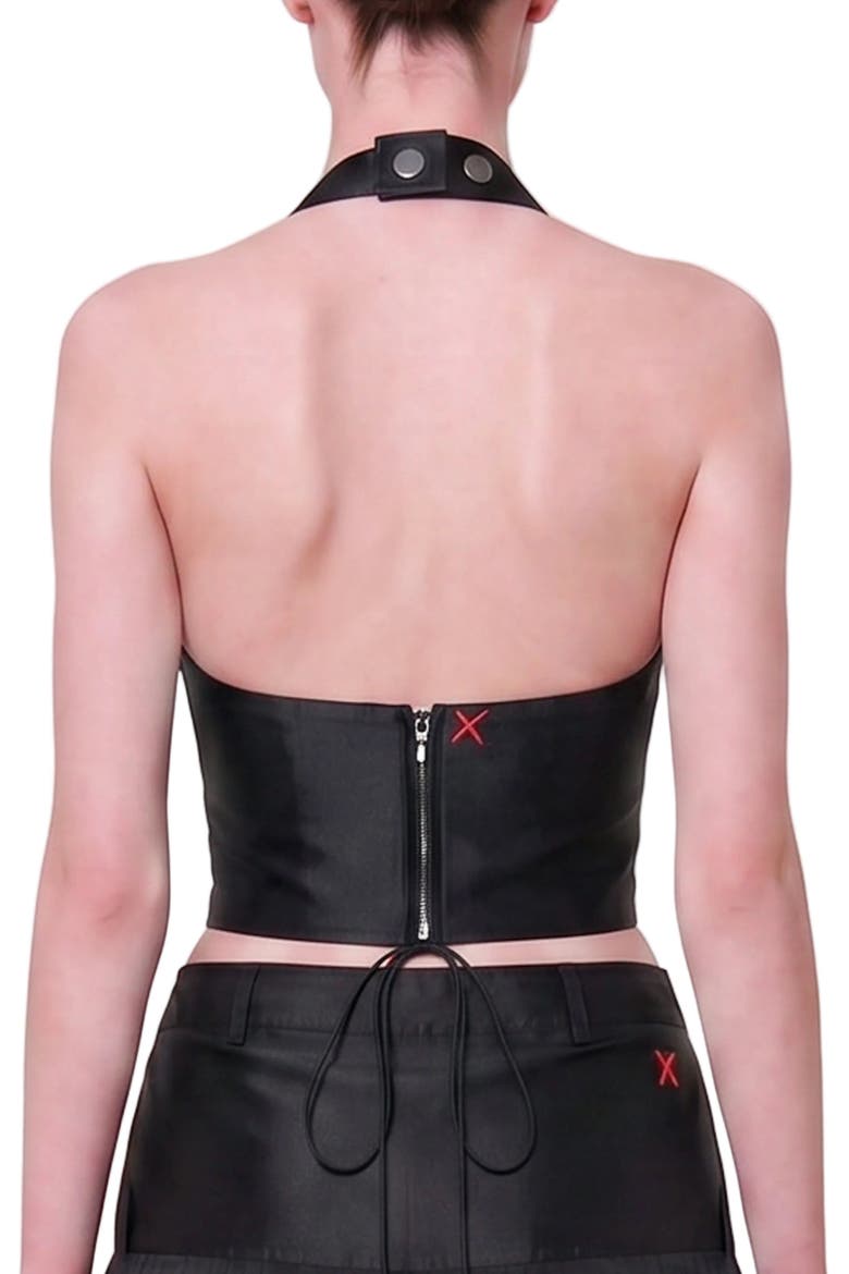 The Party Edit Crisscross Neck Lace Up Top, Alternate, color, BLACK