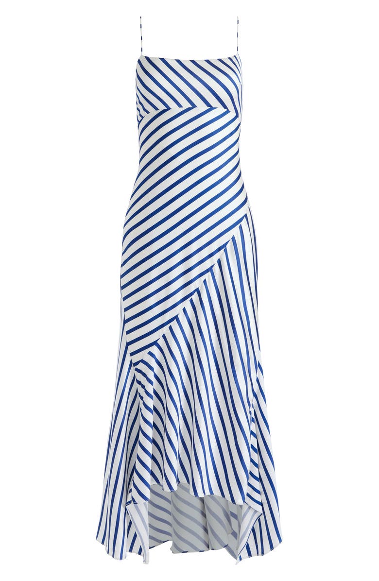 Alice + Olivia Rosa Directional Stripe Asymmetric Midi Dress, Alternate, color,