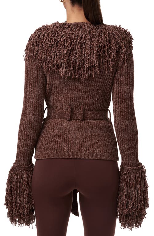 Naked Wardrobe Fringe Tie Waist Chenille Cardigan In Brown