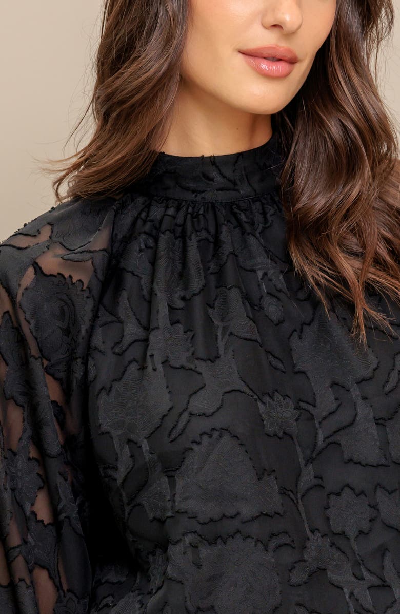 FLYING TOMATO Floral Burnout Long Sleeve Top, Alternate, color, Black