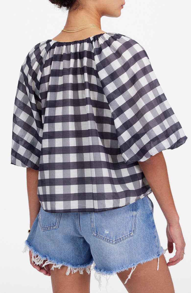 Madewell Gingham Bubble Sleeve Top, Alternate, color, True Black