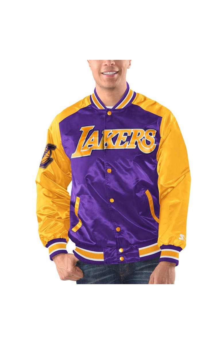STARTER Men's Starter Purple/Gold Los Angeles Lakers Renegade Satin Full-Snap Varsity Jacket, Alternate, color,