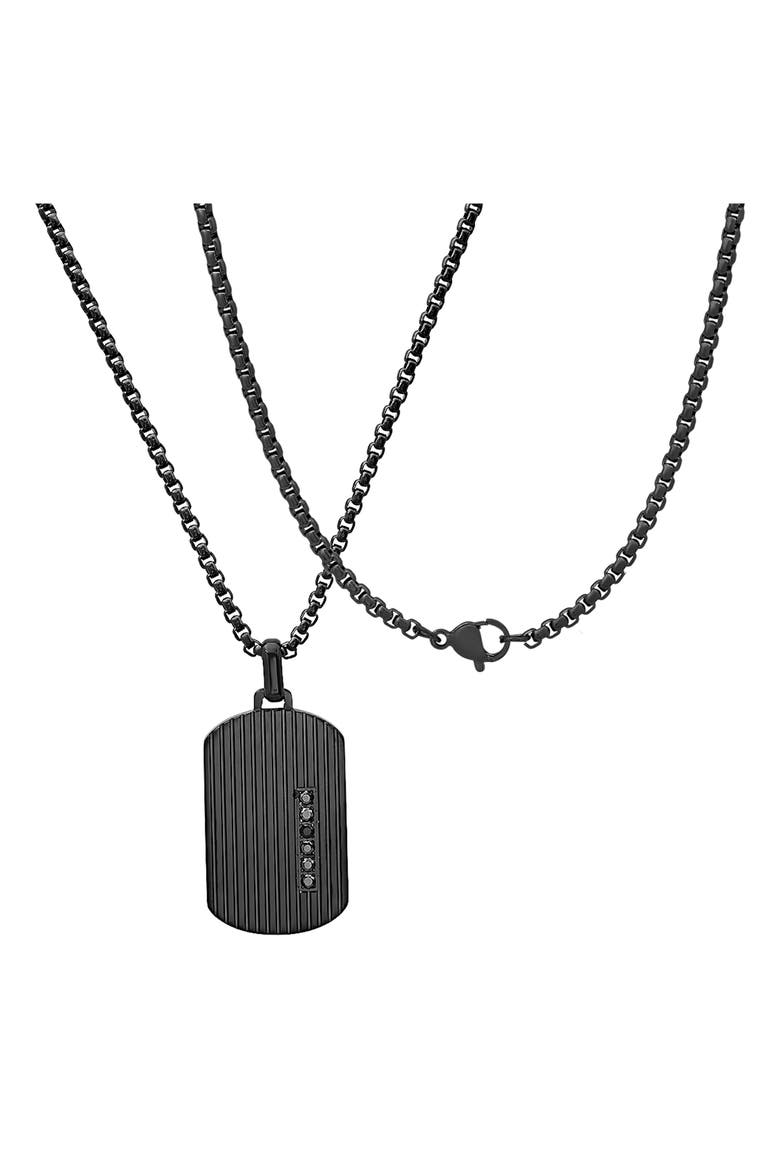 Men's Simulated Black Diamond Dog Tag Pendant Necklace, Alternate, color, BLACK