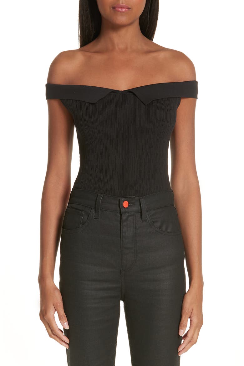 x Paramount Grease Ribbed Off the Shoulder Top (Nordstrom Exclusive), Main, color, DANNY BLACK