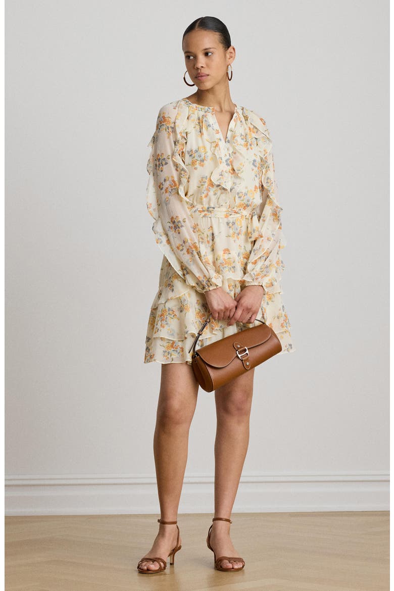 Floral Print Long Sleeve Minidress, Alternate, color, CREAM/ MULTI