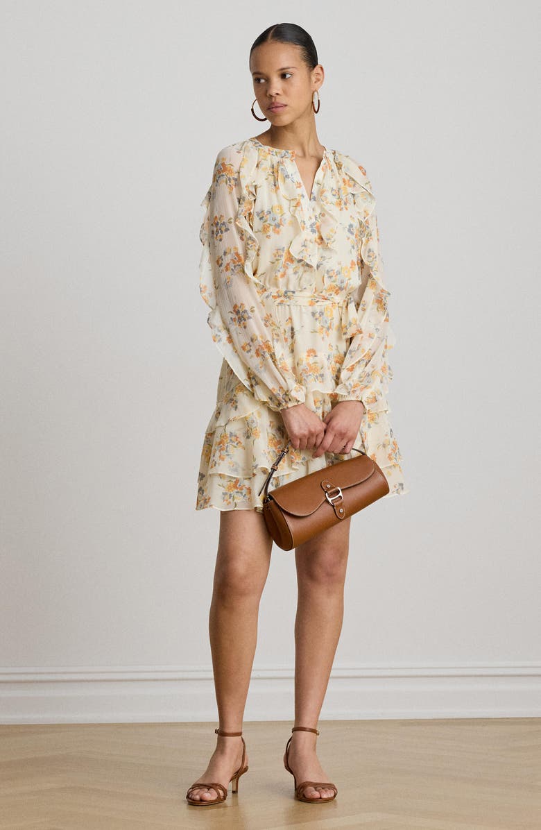 Lauren Ralph Lauren Floral Print Long Sleeve Minidress, Alternate, color, Cream/ Multi