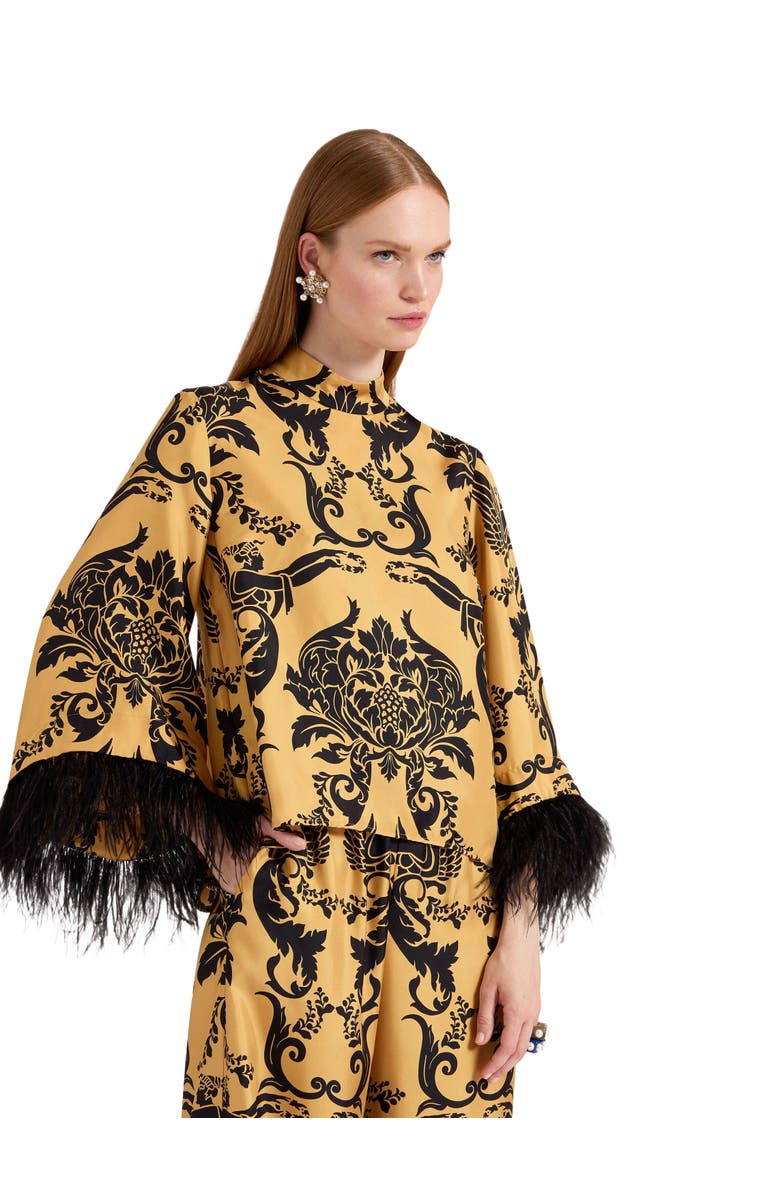 La DoubleJ Make An Exit Top With Feathers Cherubs Gold, Main, color, Cherubs Gold