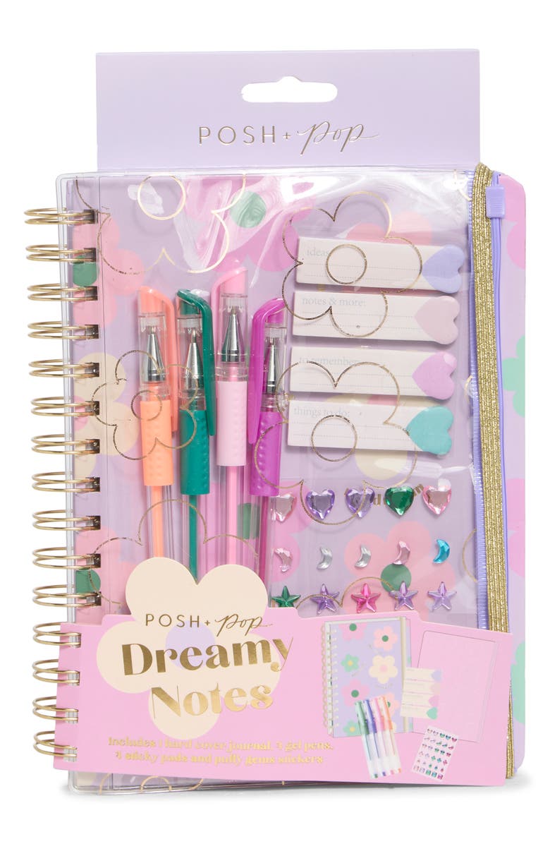 SIMPLE PLEASURES Dreamy Notes Notebook, Sticker & Gel Pens Set, Main, color, Multi