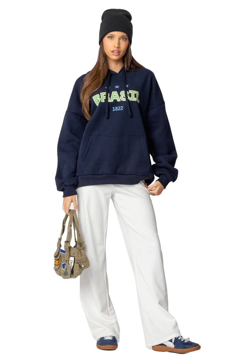 EDIKTED Brasil Oversize Hoodie, Alternate, color, Navy