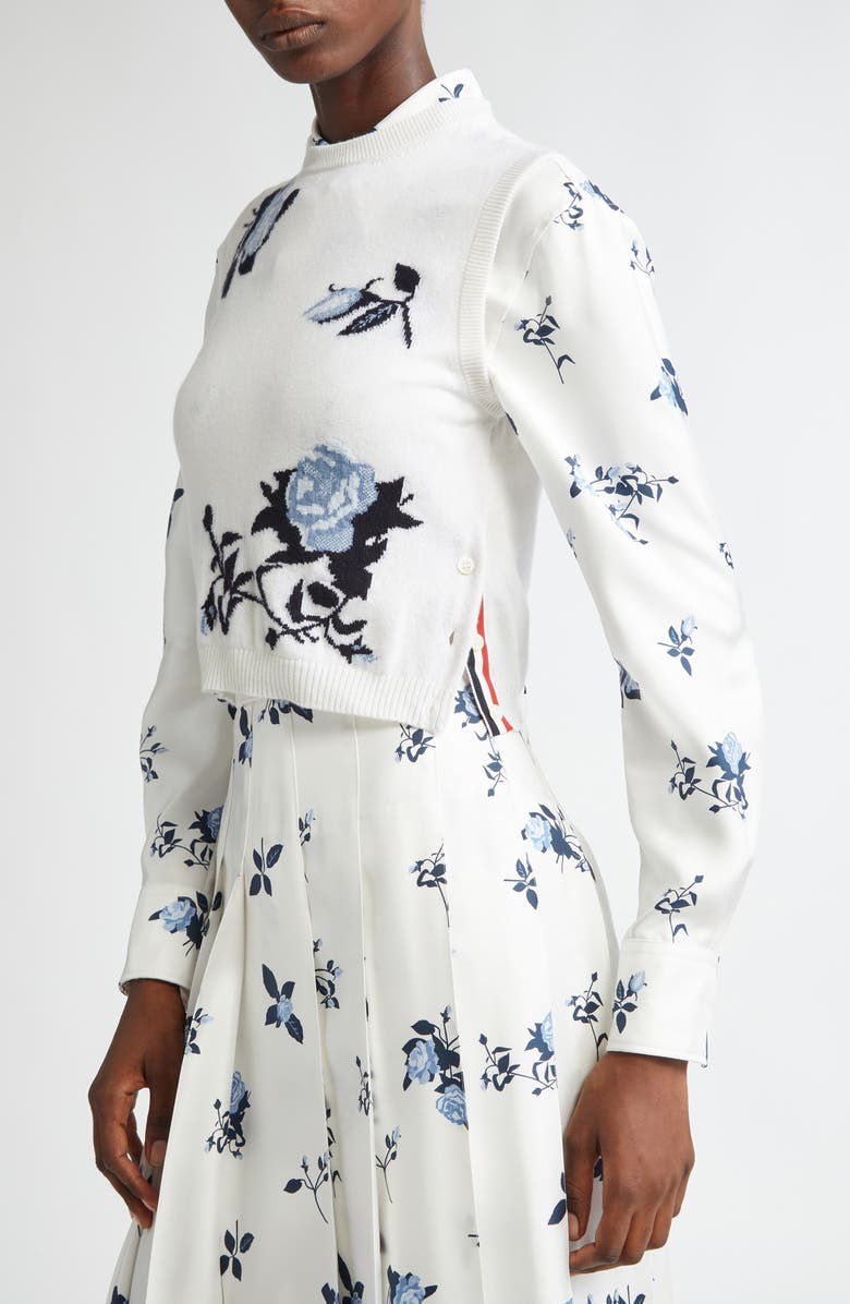 Thom Browne Blue Rose Crop Sweater Vest, Alternate, color,