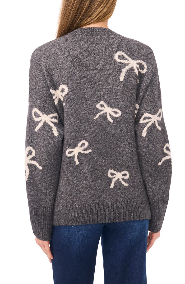 CeCe Bow Jacquard Crewneck Sweater, Alternate, color, Medium Heather Grey