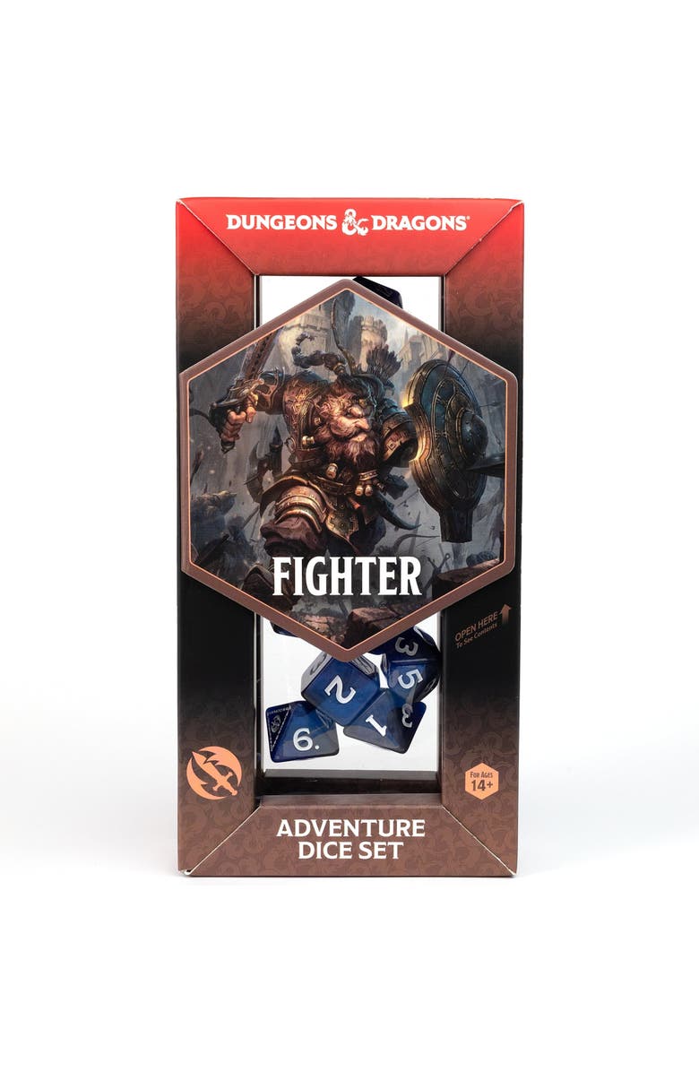 Dungeons & Dragons D&D Adventure Dice Fighter Blue, 17Pc Rpg Die Set, Alternate, color, Blue