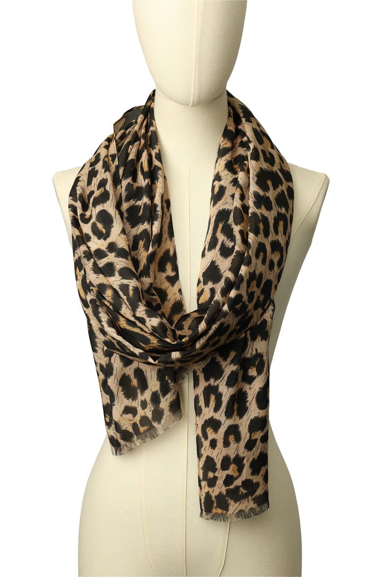 Leopard Print Scarf, Alternate, color, BEIGE
