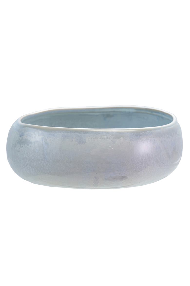 Organic Shaped Stoneware Bowl with Reactive Glaze, White, Alternate, color, Blue