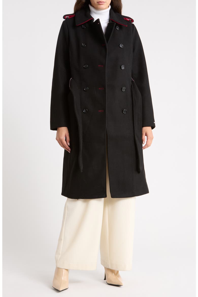 Double Breasted Belted Coat, Alternate, color, BLACK