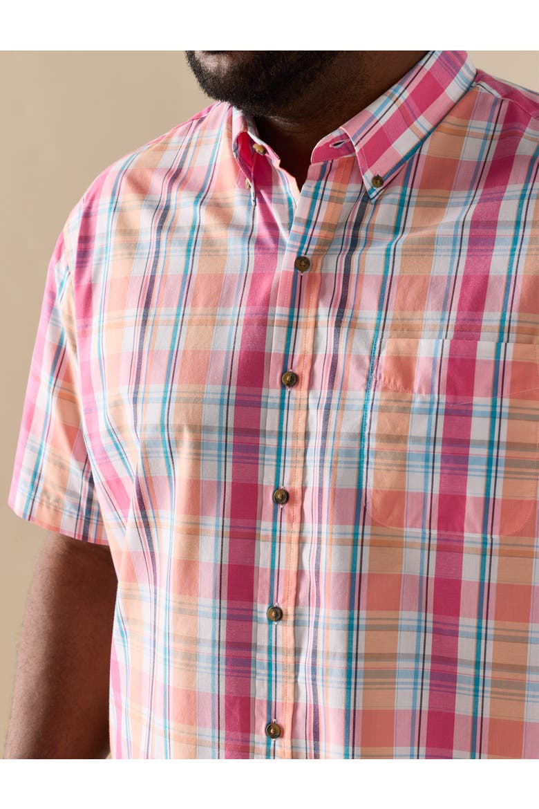 Big & Tall Easy-Care Medium Plaid Sport Shirt V7, Alternate, color, PINK MULTI
