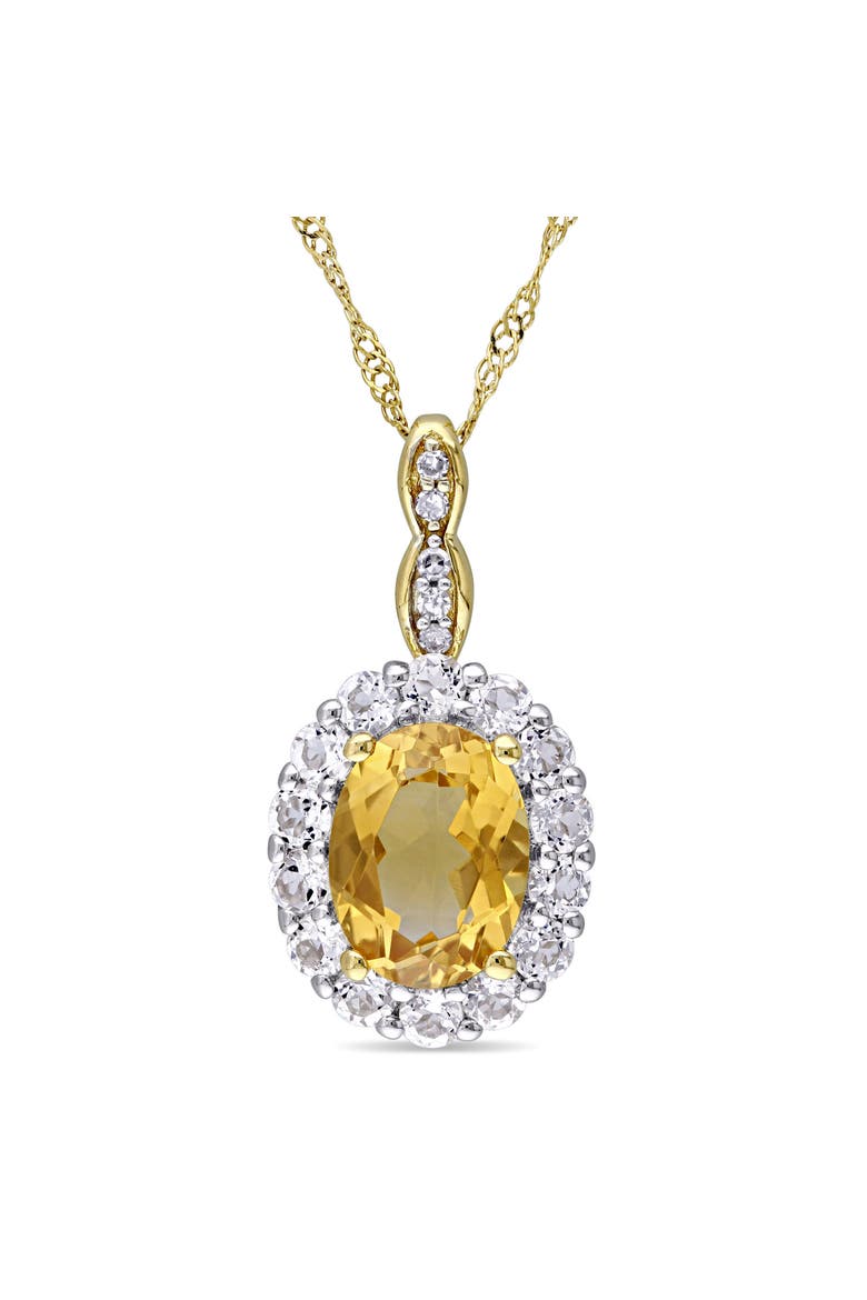 Gemstone & Diamond Oval Halo Necklace 14K, Main, color, Citrine/Gold