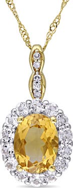 Julianna B. Gemstone & Diamond Oval Halo Necklace 14K