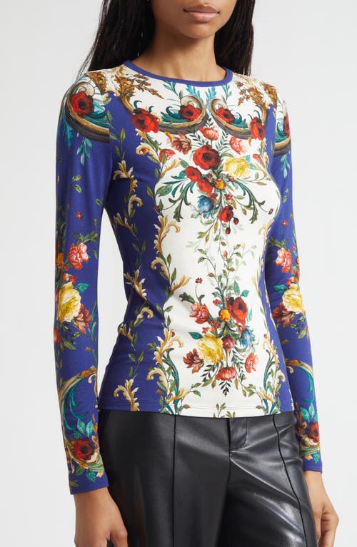 Alice And Olivia Alice + Olivia Delaina Floral Long Sleeve Mesh Top In Multi