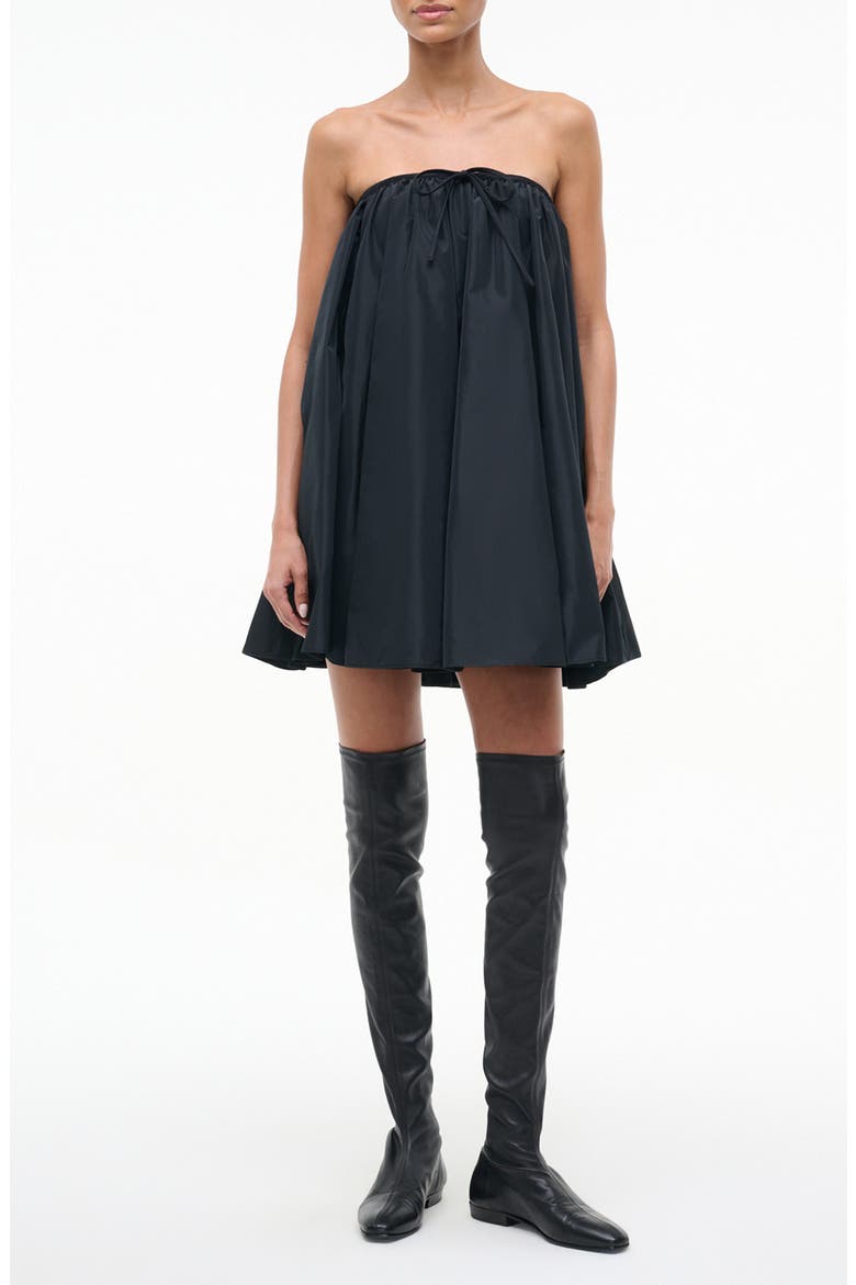 Sofia Strapless Satin Trapeze Minidress, Main, color, BLACK